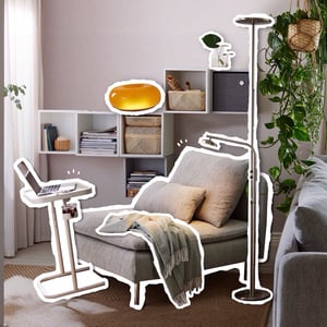 SÖDERHAMN 쇠데르함 소파와 ISJAKT 이샥트 플로어스탠드 그리고 그외 제품들의 조화로운 이미지