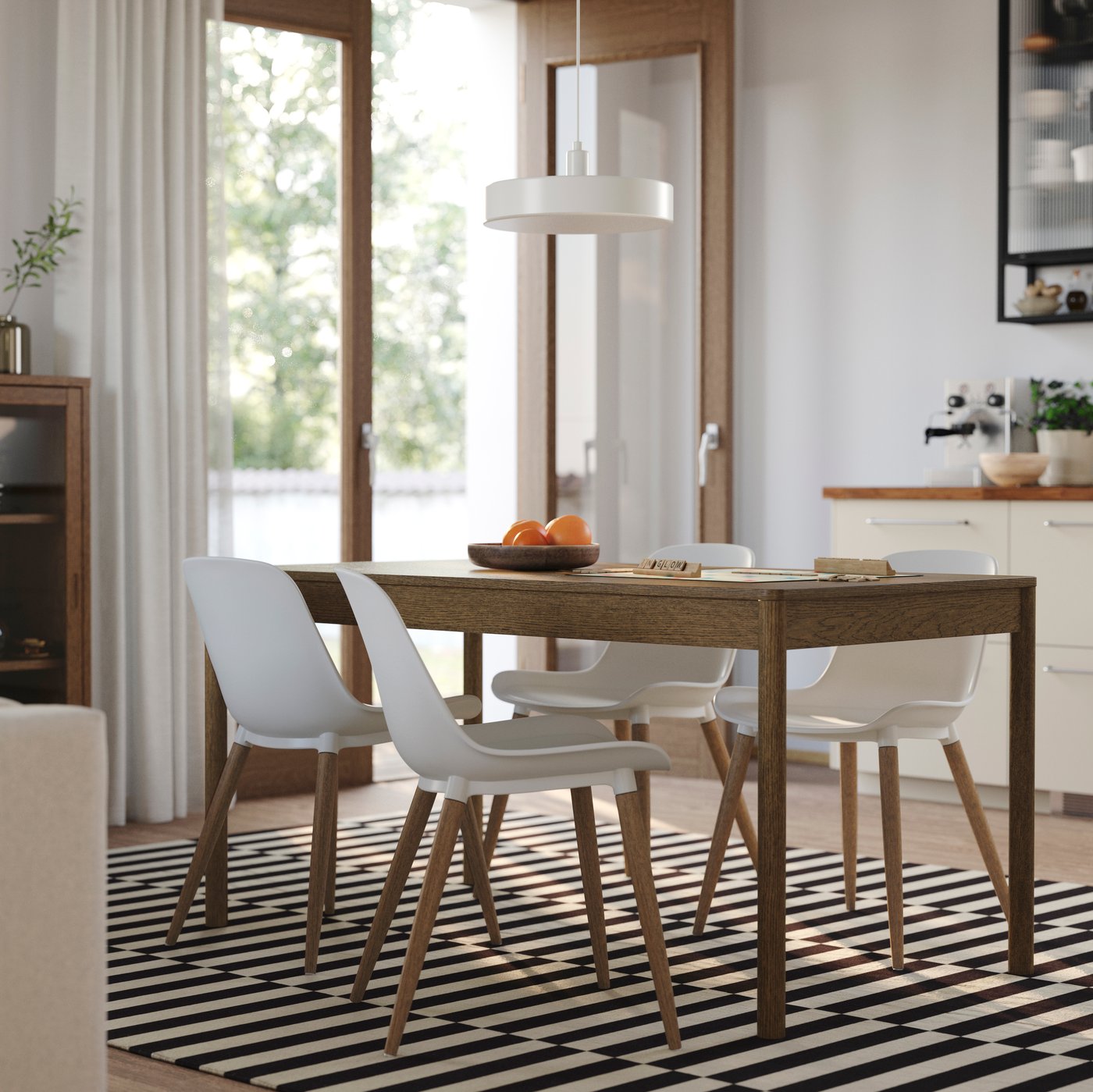 IKEA TONSTAD / GRÖNSTA bord och 4 stolar, brun ekfaner/vit, 150x80 cm