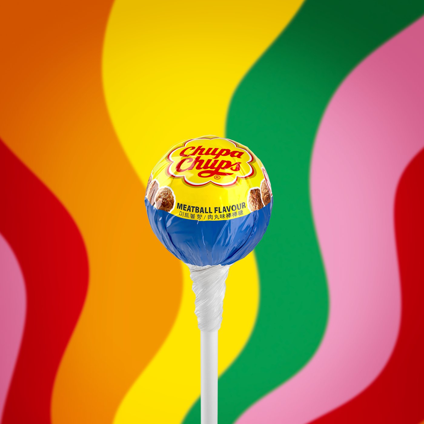 Chupa Chups Pyörykkätikkari, joka on inspiroitu IKEA-lihapyörykkäannoksesta.