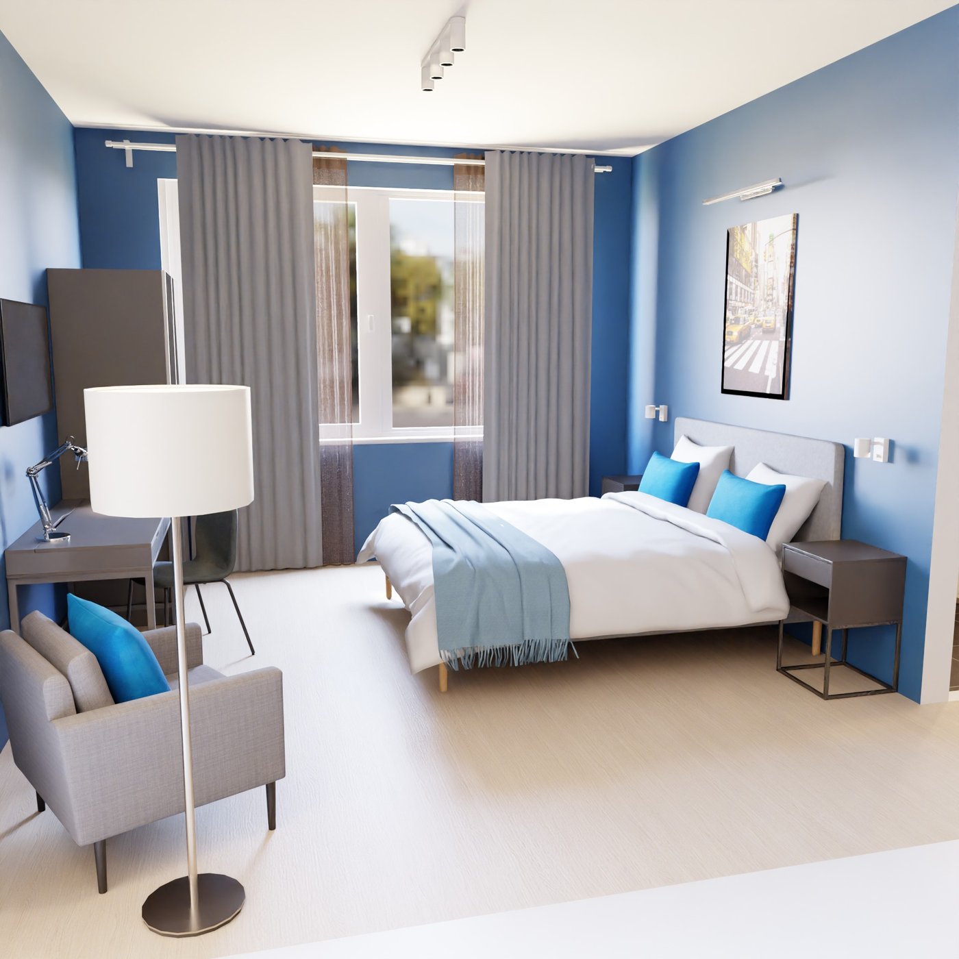 Hotelzimmer mit Blick auf das Bett