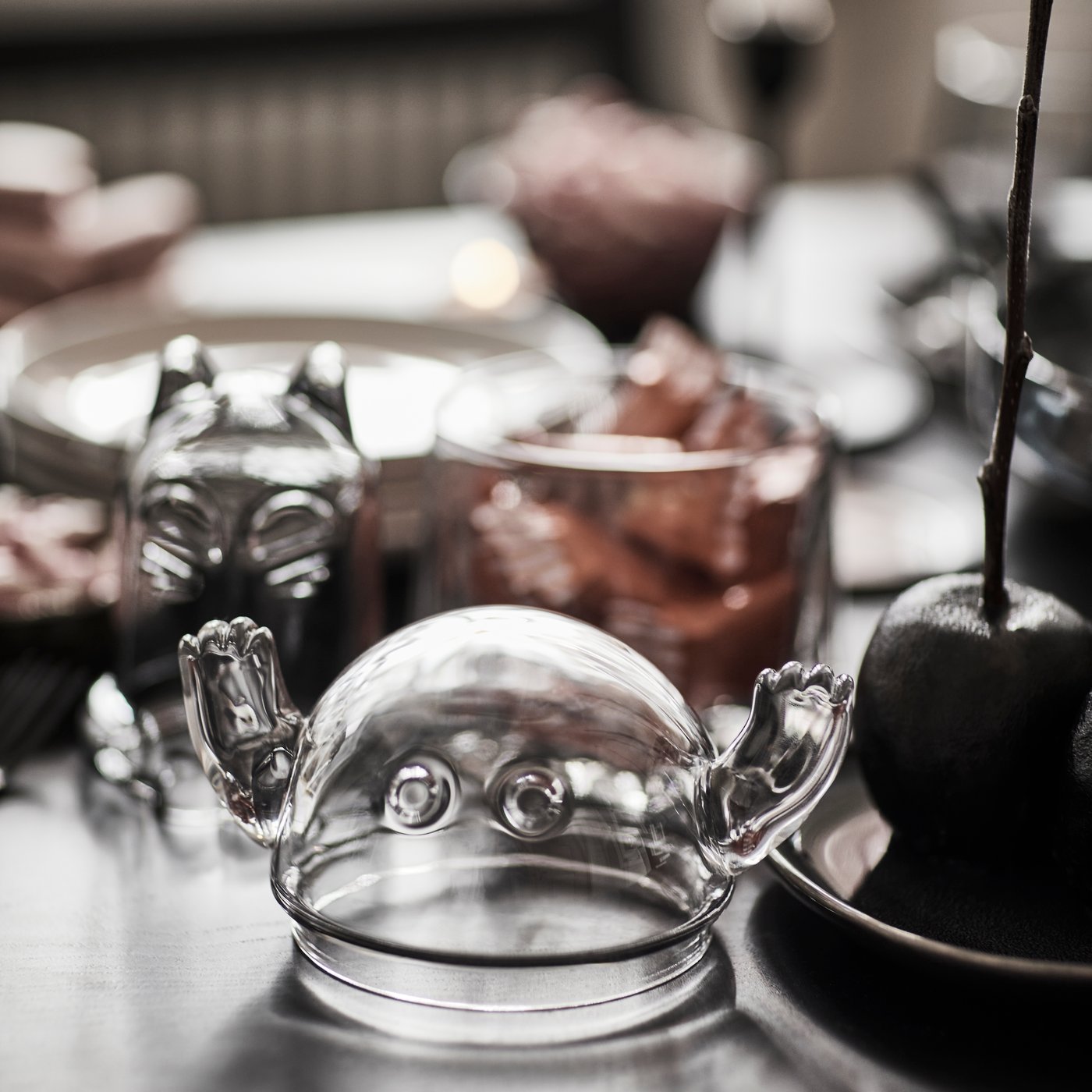 A ghost clear glass KUSTFYR bowl with lid