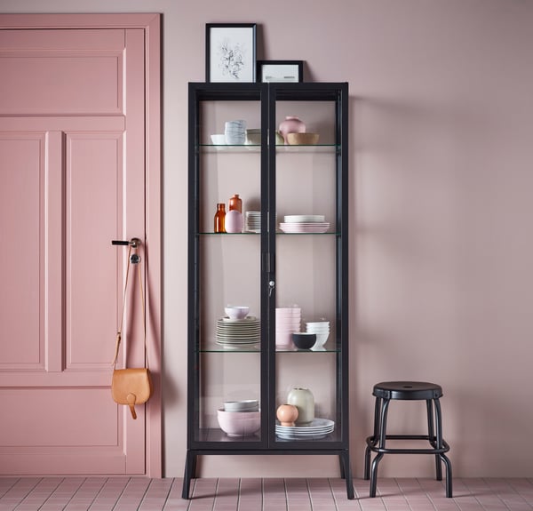 An anthracite MILSBO glass-door cabinet