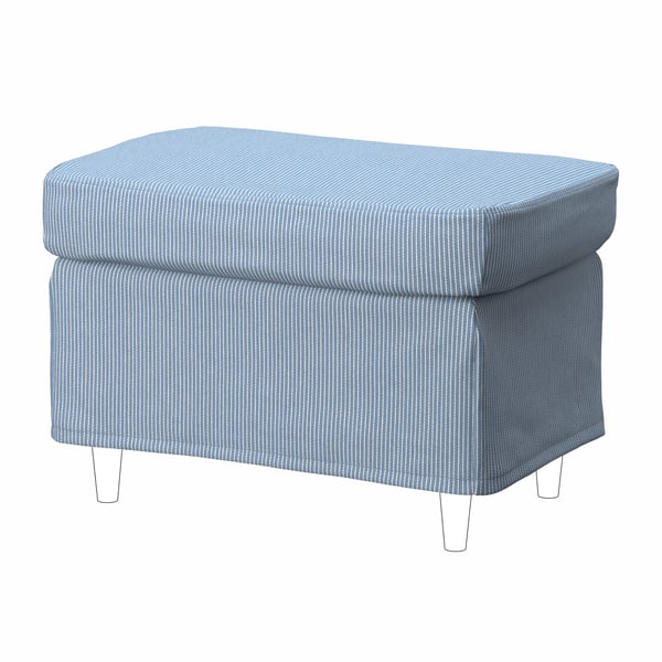 A Sjölyckan dark blue/beige stripe pattern STRANDMON slipcover for footstool in the NA