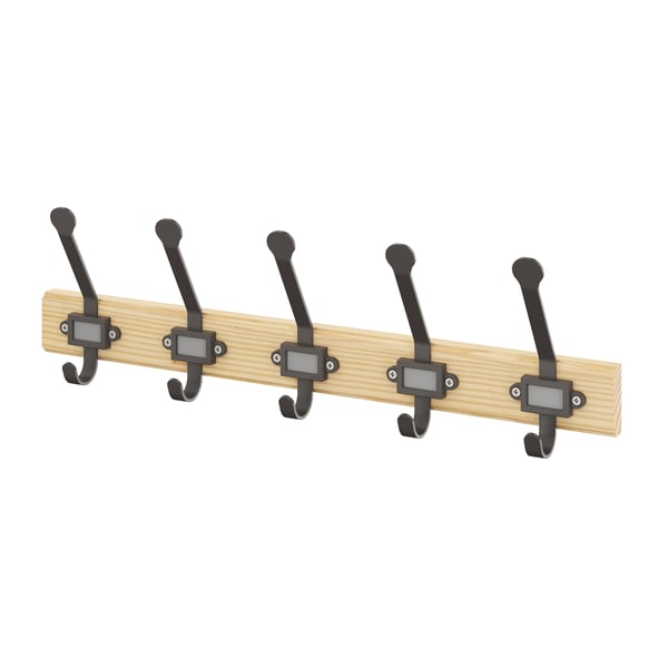 A pine/grey KARTOTEK rack with 5 hooks
