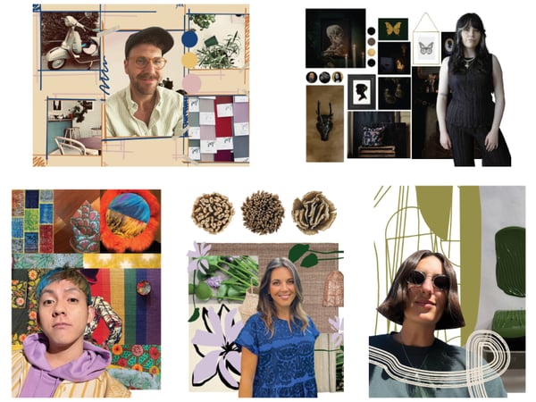 Erstelle eine Collage der verschiedenen Co-Gestalterinnen und Gestalter und ihren jeweiligen Einrichtungsstilen.