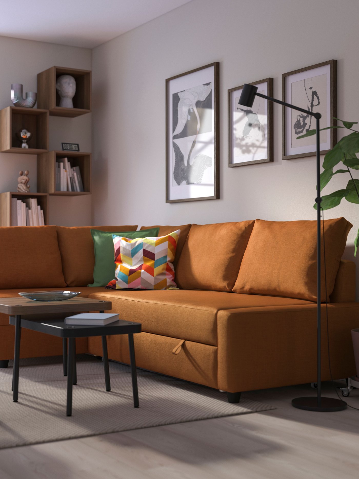 A Faringe brown-orange FRIHETEN chaise longue for corner sofa-bed