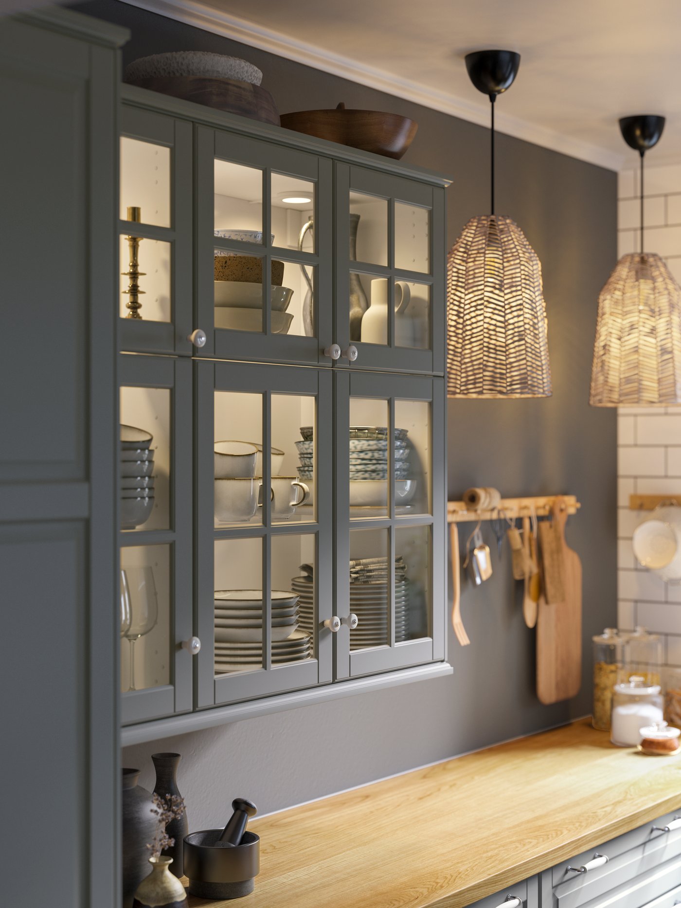 Šedá BODBYN dvířka s proskleným panelem