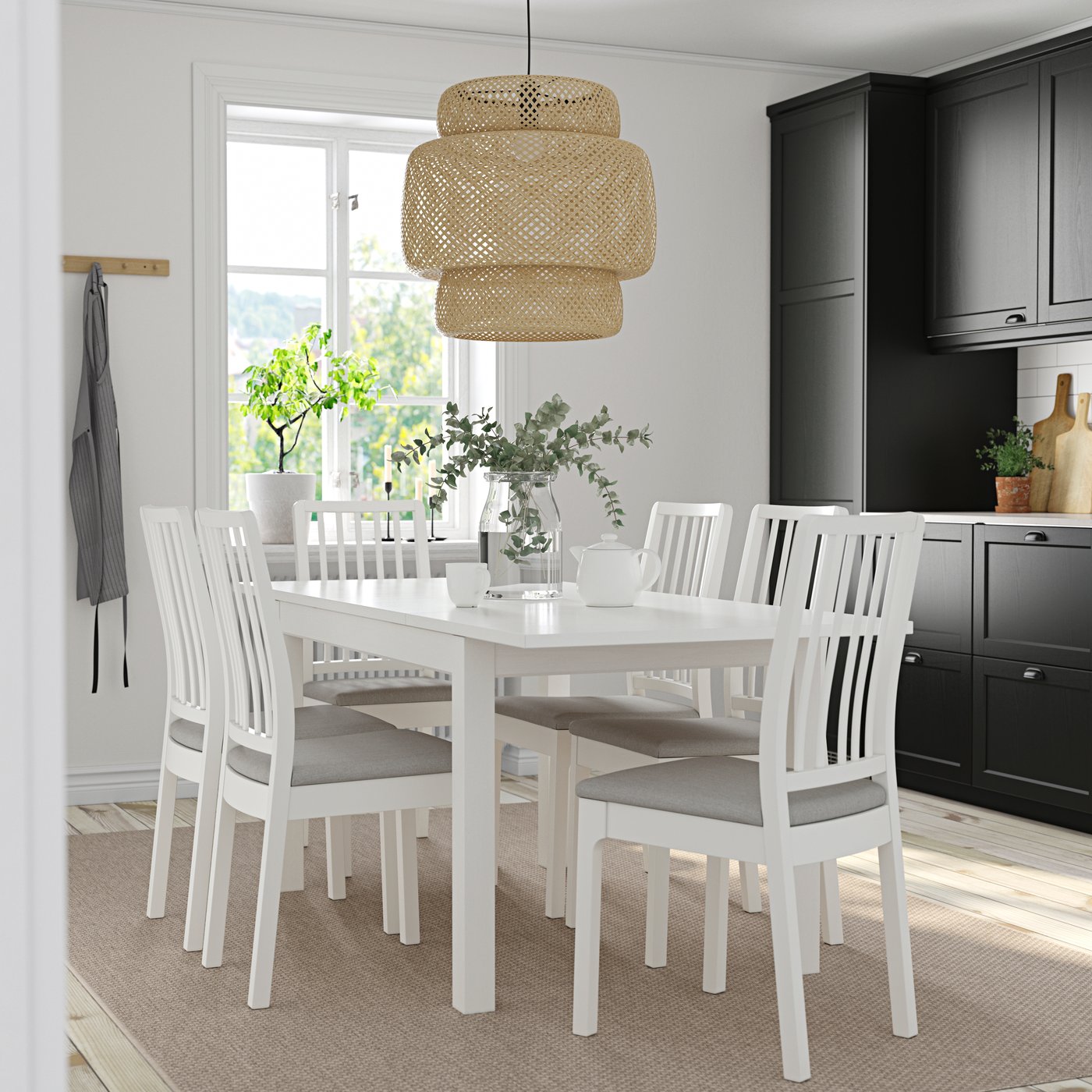 A white white/Orrsta light grey EKEDALEN table and 6 chairs