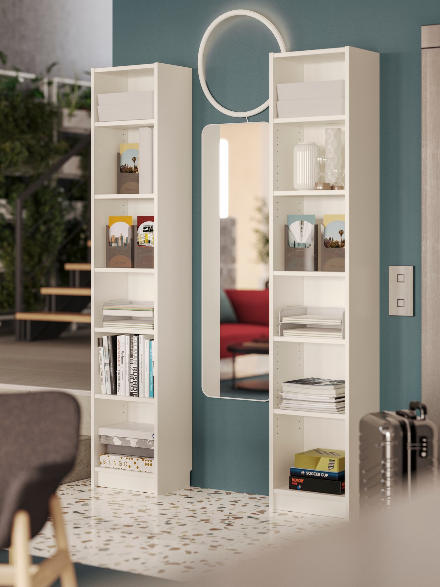 Un bac à courrier DRÖNJÖNS blanc dans le salon