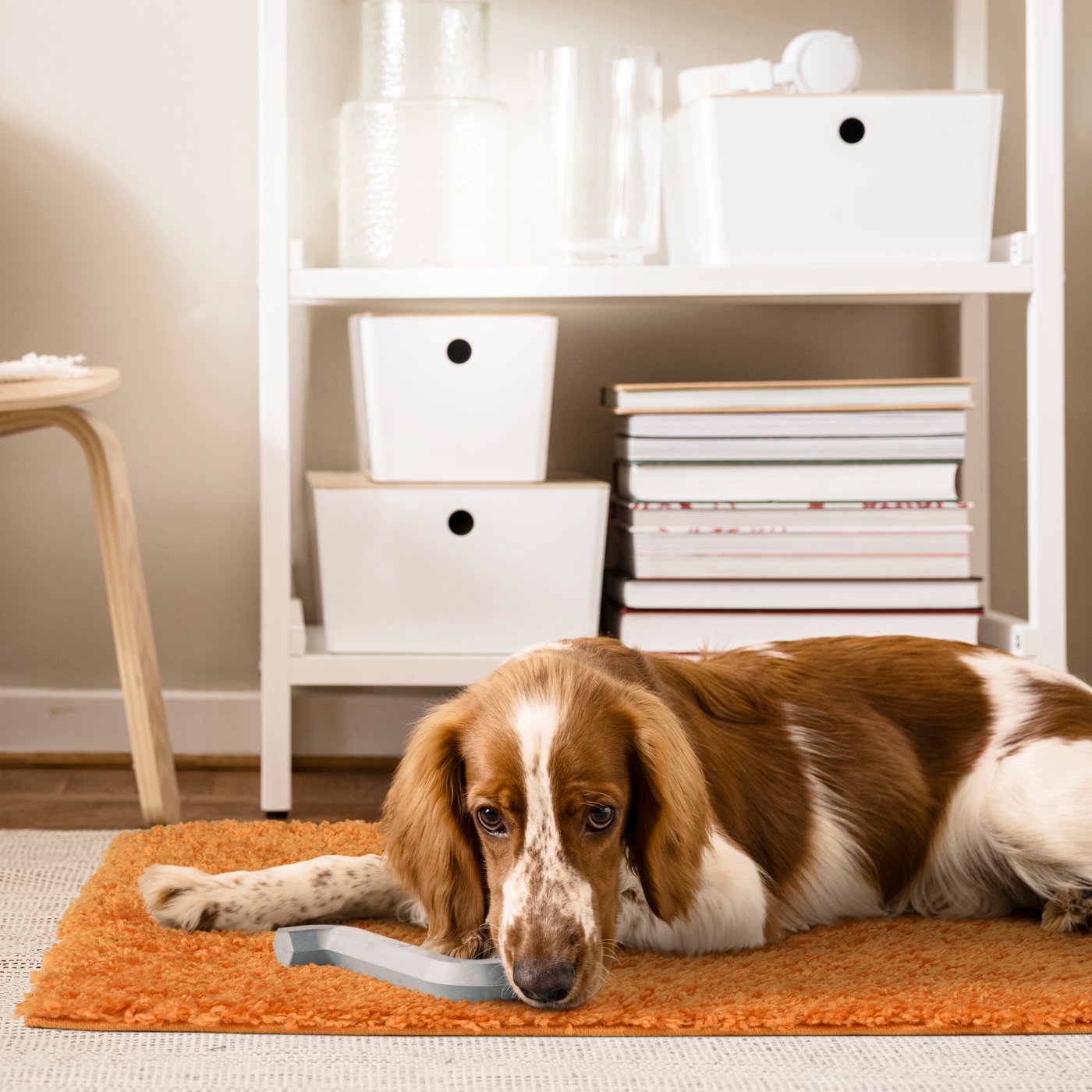 An orange ÄRENDE rug, high pile