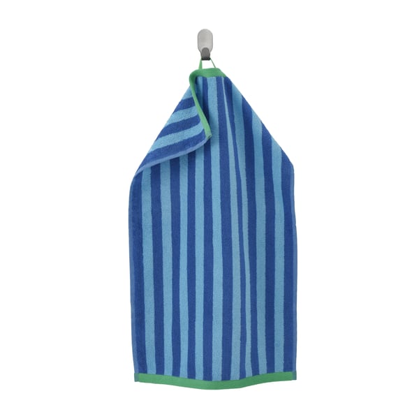 A bright blue/light blue striped SLÅNHÖSTMAL hand towel in the NA