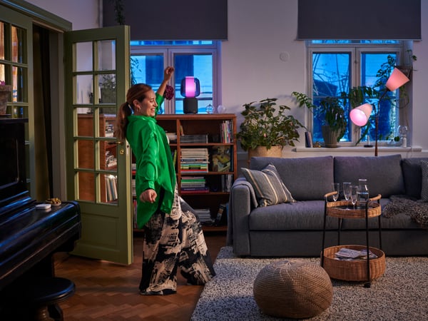 A black/smart SYMFONISK speaker lamp base with WiFi