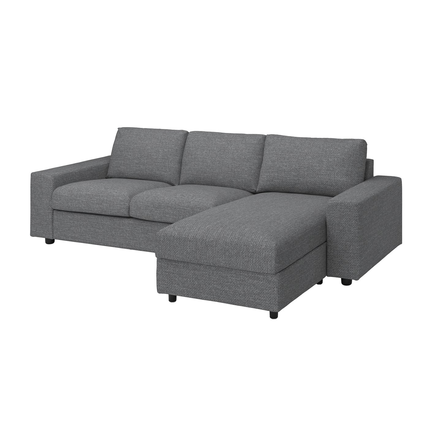 IKEA VIMLE 3-sits bäddsoffa med schäslong, breda armstöd/lejde grå/svart
