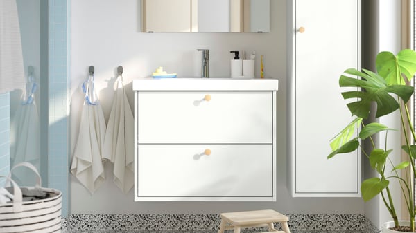 A white HAVBÄCK wash-stnd w drawers/wash-basin/tap