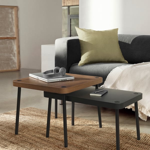 A grey/walnut effect SONHULT nest of tables