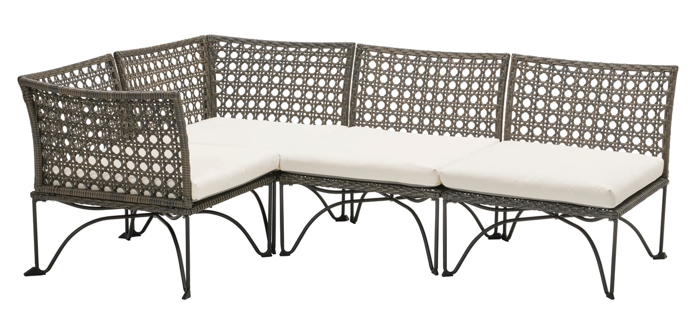IKEA JUTHOLMEN modulhörnsoffa, 3-sits, utomhus, mörkgrå/kuddarna ljust gråbeige