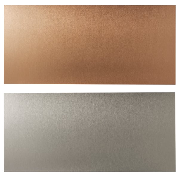A double sided brushed copper effect/stainless steel LYSEKIL wall panel in the NA