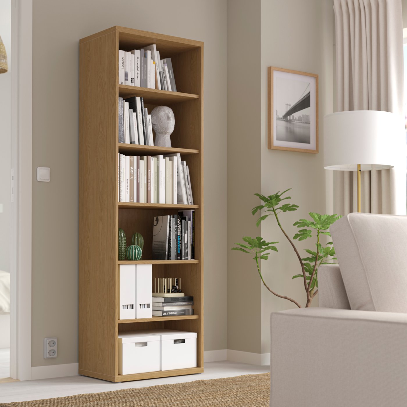 A with 5 shelves/oak effect BESTÅ shelving unit