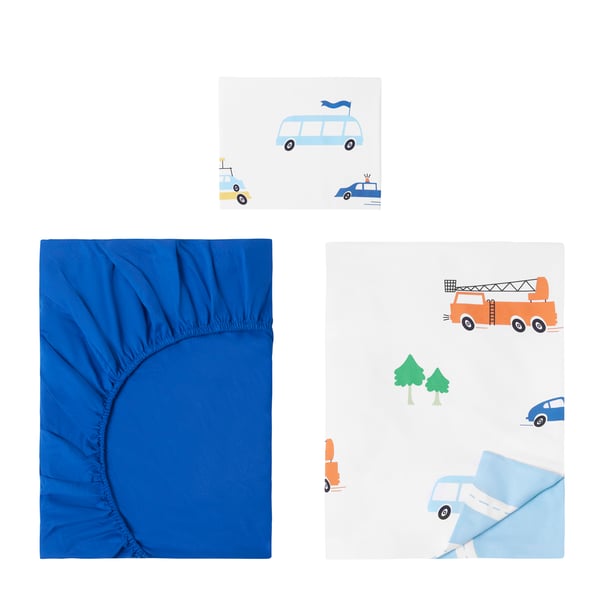 A multicolour vehicles/roads pattern BERGFINK 3-piece bedlinen set with bag