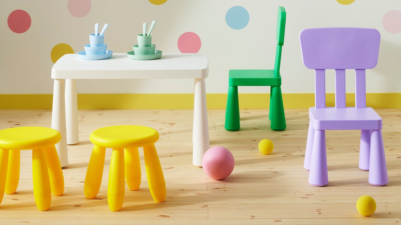 An in/outdoor white MAMMUT children's table in the childrens room