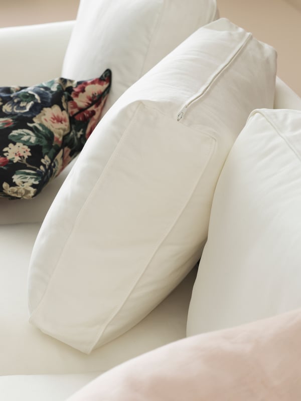 A Totebo light beige EKTORP 3-seat sofa with chaise longue