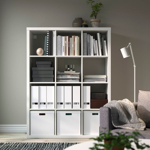 A white KALLAX shelving unit