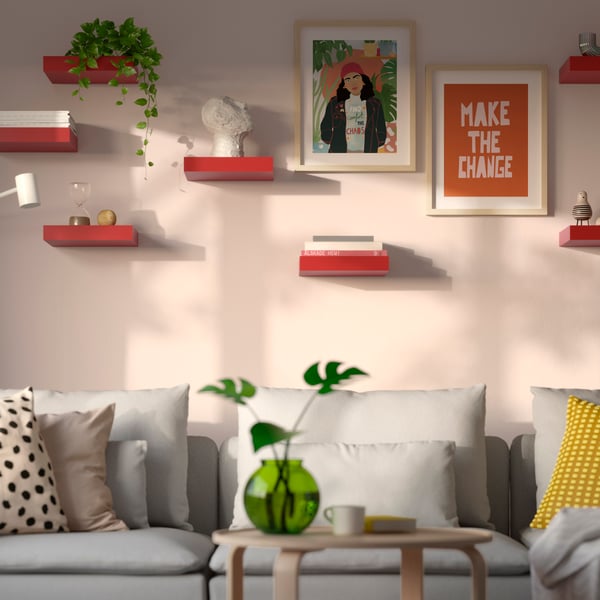 A red LACK wall shelf