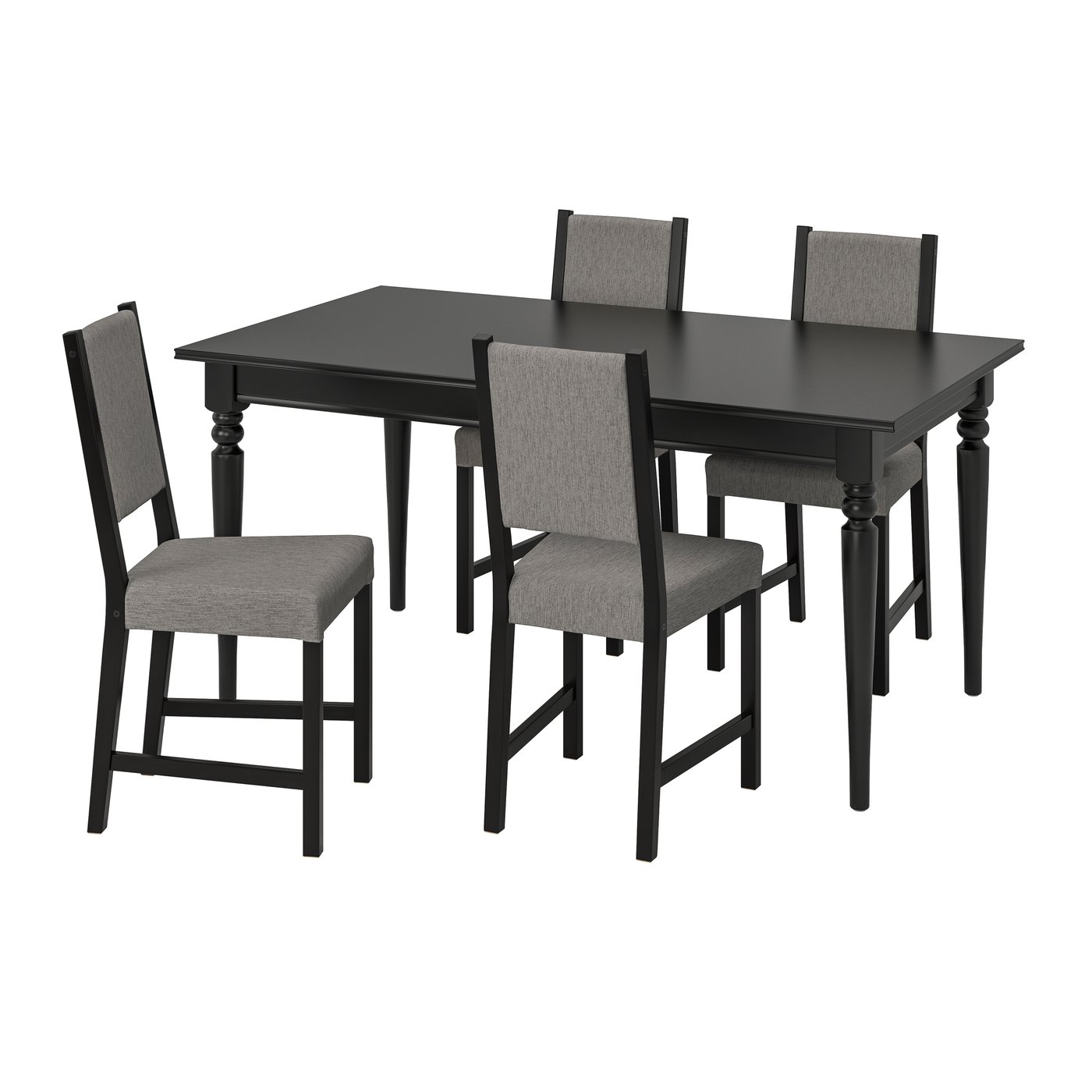 IKEA INGATORP / STEFAN bord och 4 stolar, svart/knisa grå/beige, 155/215 cm