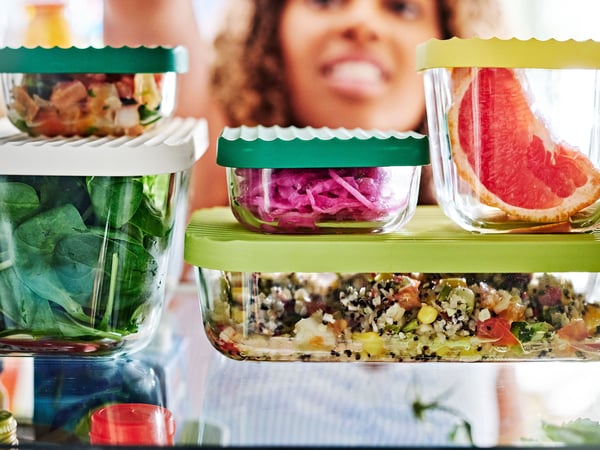 A transparent/multicolour HAVSTOBIS food container with lid