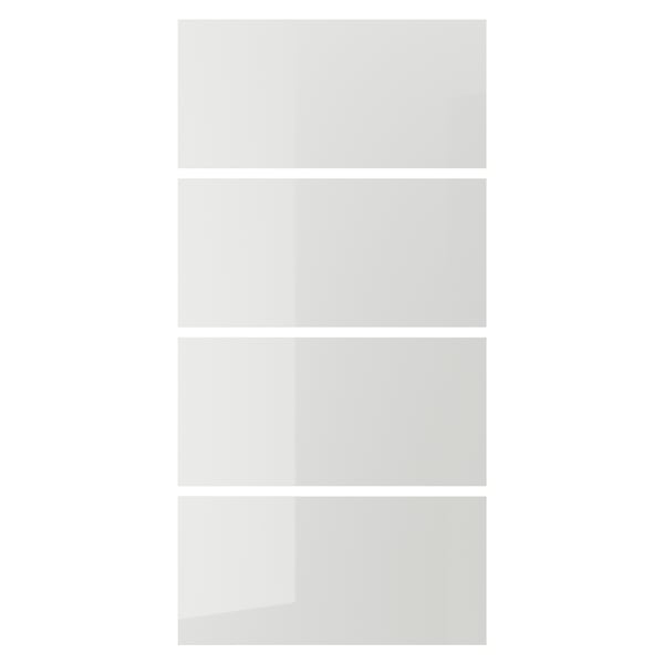 A high-gloss light grey HOKKSUND 4 panels for sliding door frame in the NA