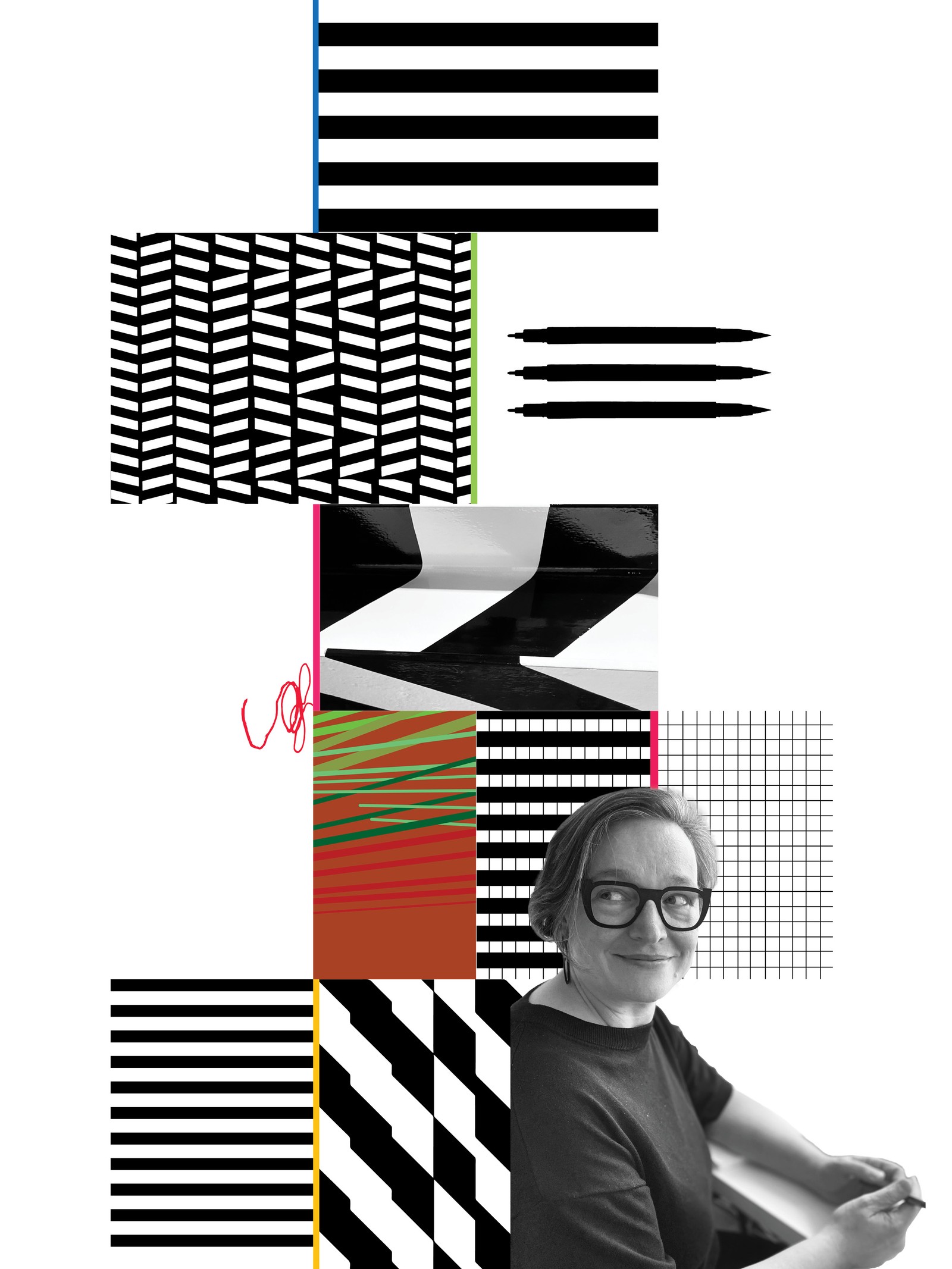 Crno-bela tabla za inspiraciju sa živopisnim detaljima i portret na kom je Leen.