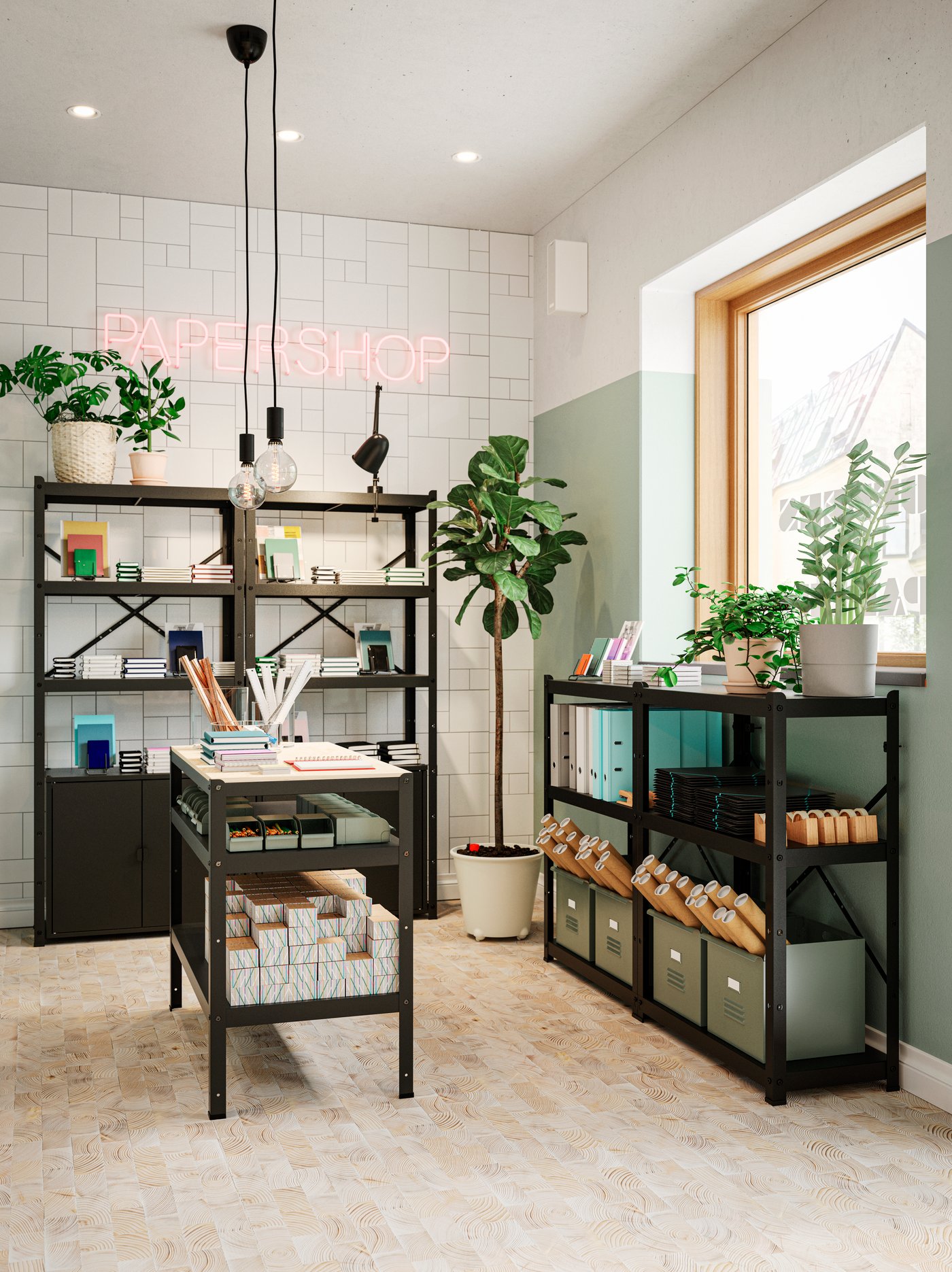 A white IKEA PS FEJÖ self-watering plant pot in the home office