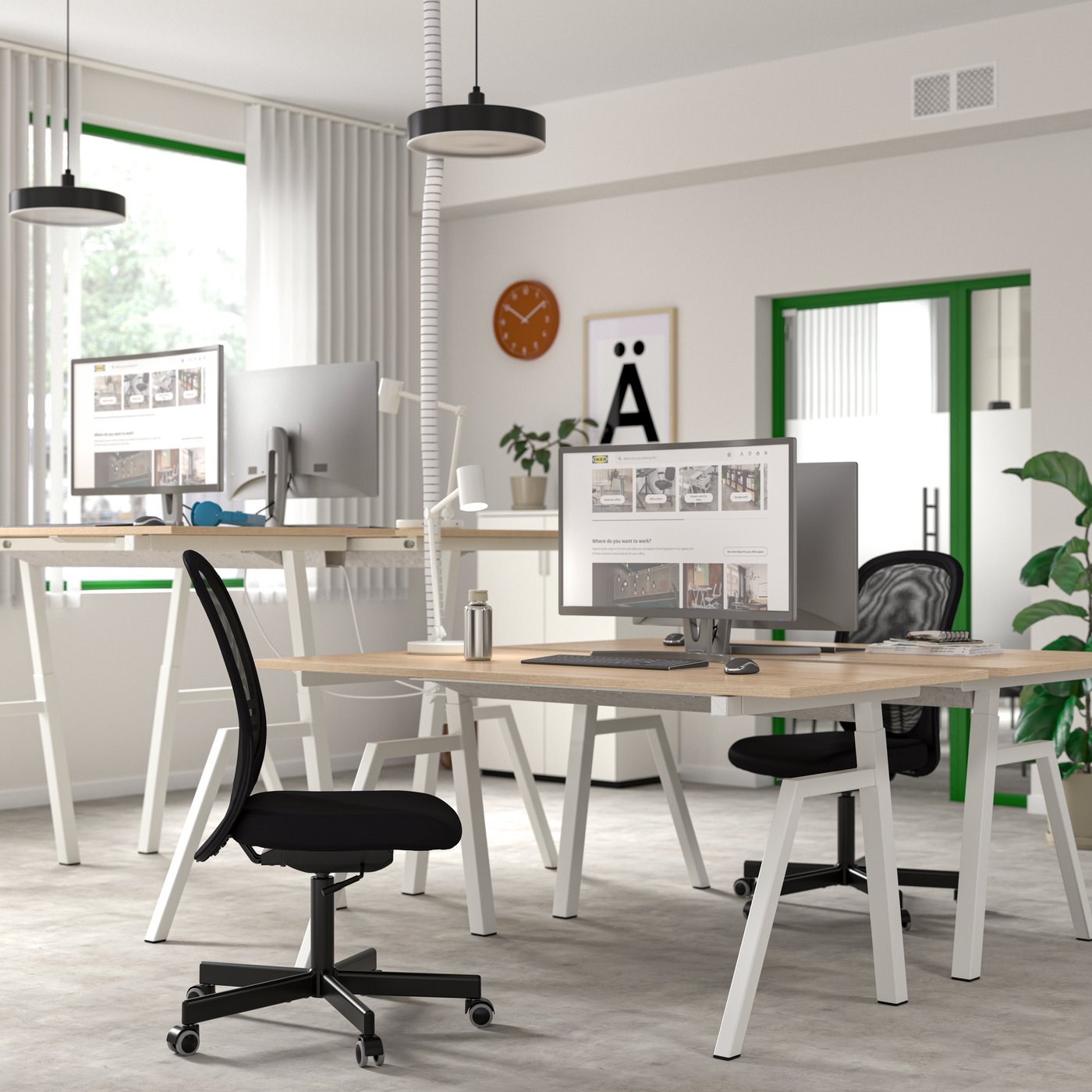 IKEA TROTTEN höj och sänkbart skrivbord, elektrisk askmönstrad/vit, 160x80 cm, skrivbord sitt/stå