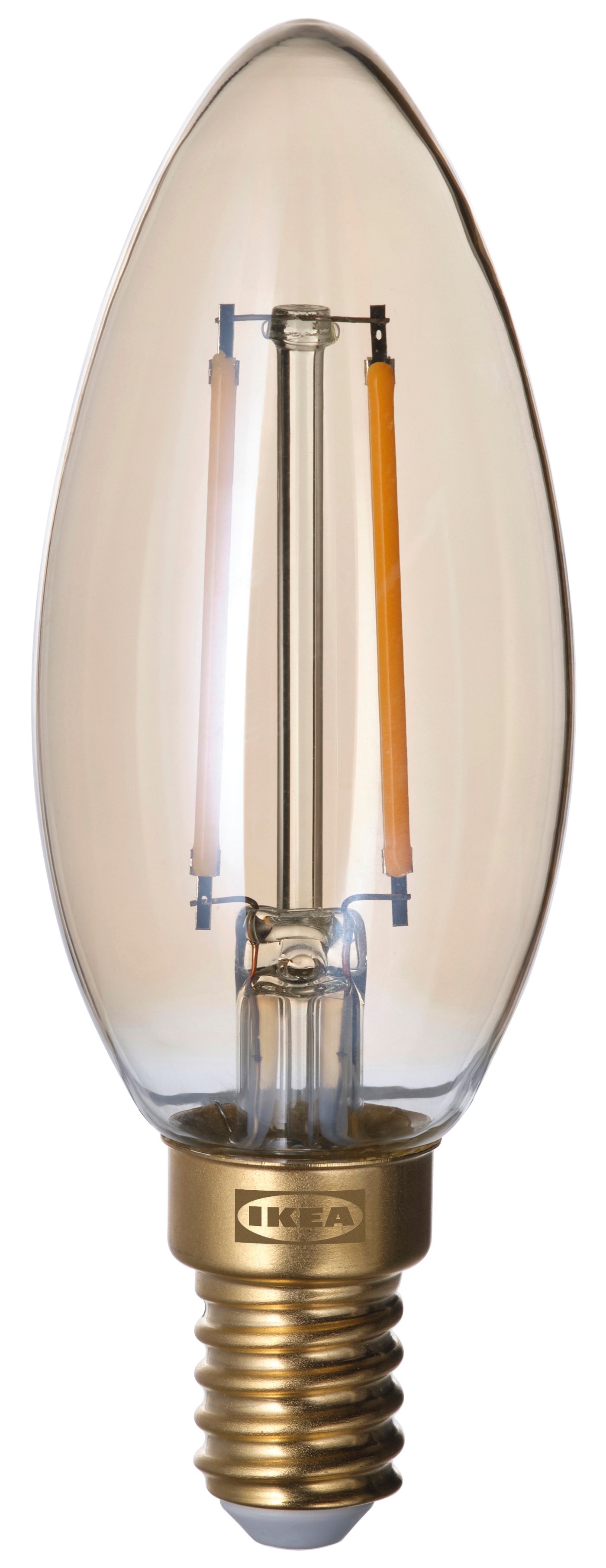 IKEA LUNNOM LED ljuskälla E14 210 lumen, dimbar/kronljus brun klarglas