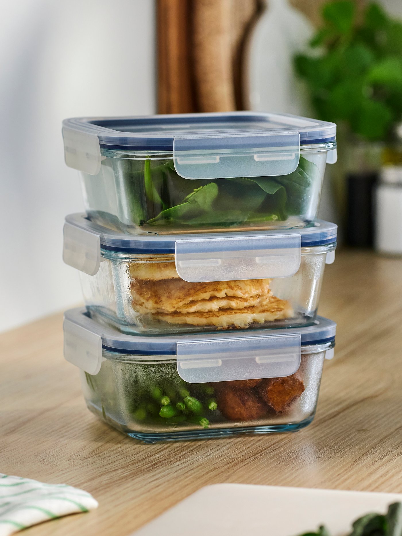A square/glass IKEA 365+ food container with lid in the kitchen