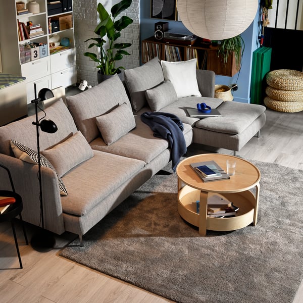 A with chaise longue/Viarp beige/brown SÖDERHAMN 4-seat sofa-bed