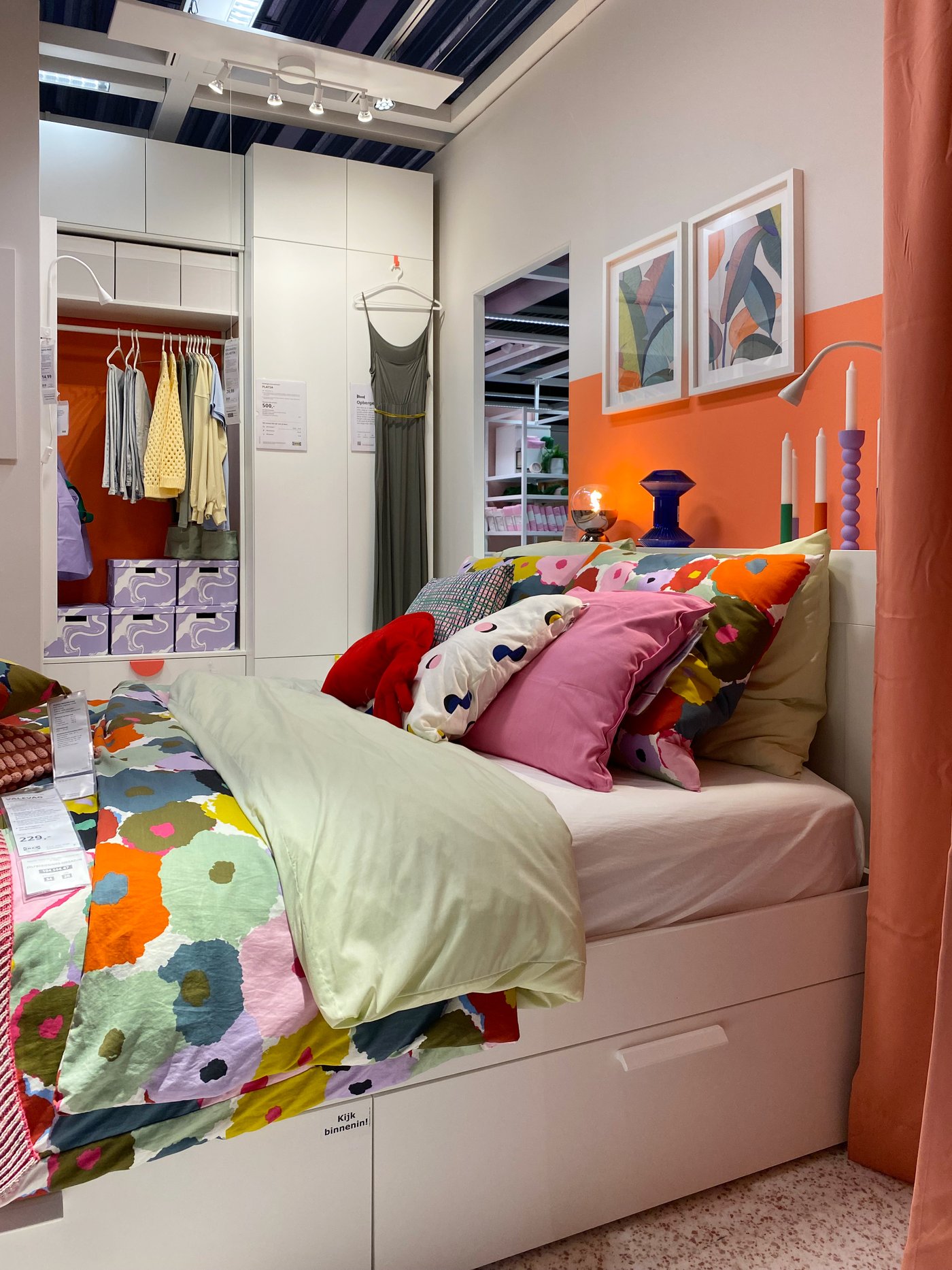 A white/Luröy BRIMNES bed frame w storage and headboard