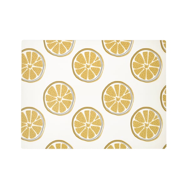 A patterned/yellow TORVFLY place mat in the NA