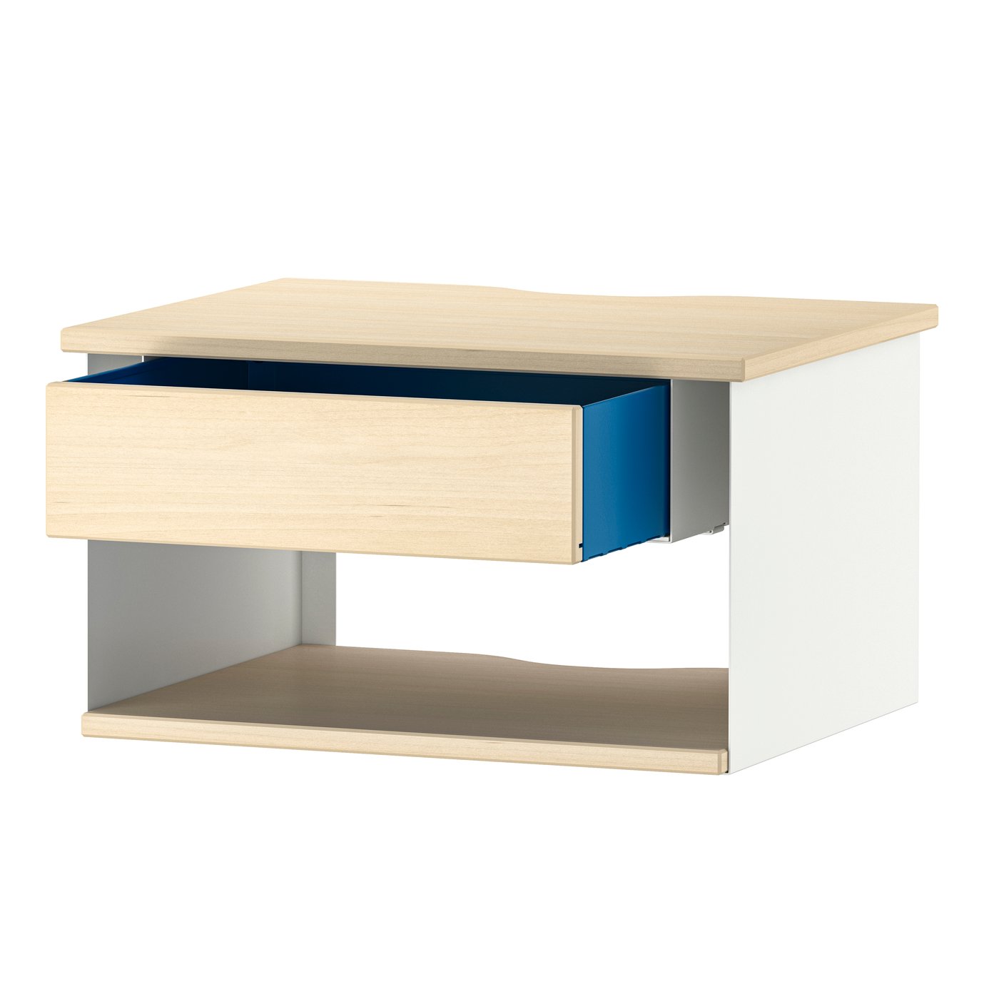 IKEA STOMSÖ väggmonterat sängbord, björkmönstrad vit/blå, 36x29x20 cm