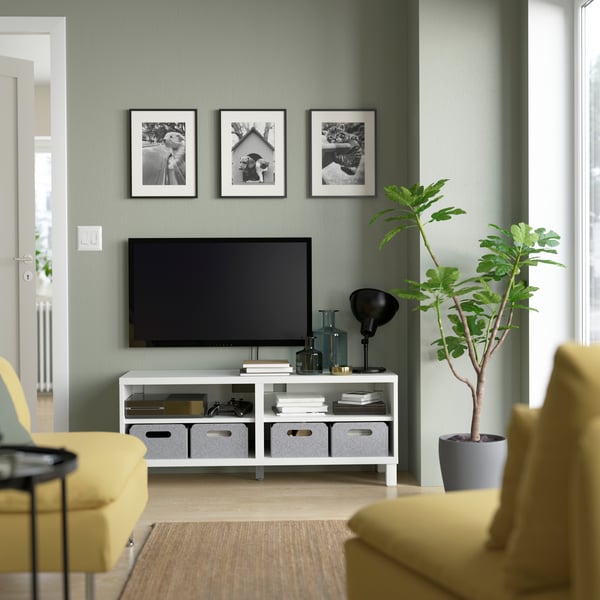 A white BESTÅ TV bench