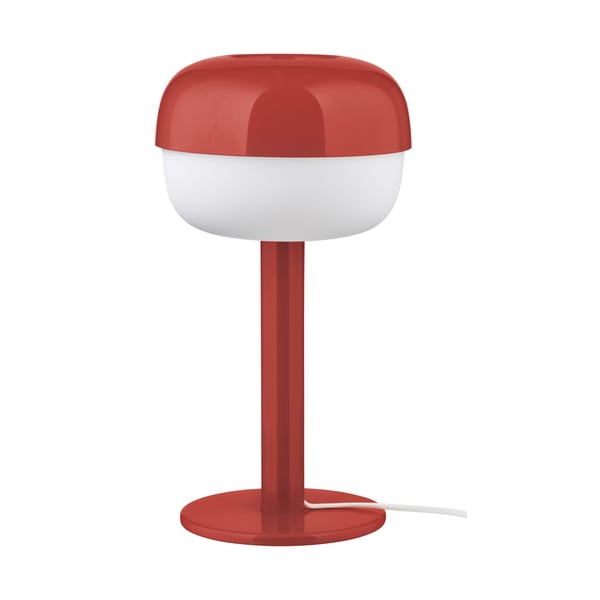 A red BLÅSVERK table lamp in the NA