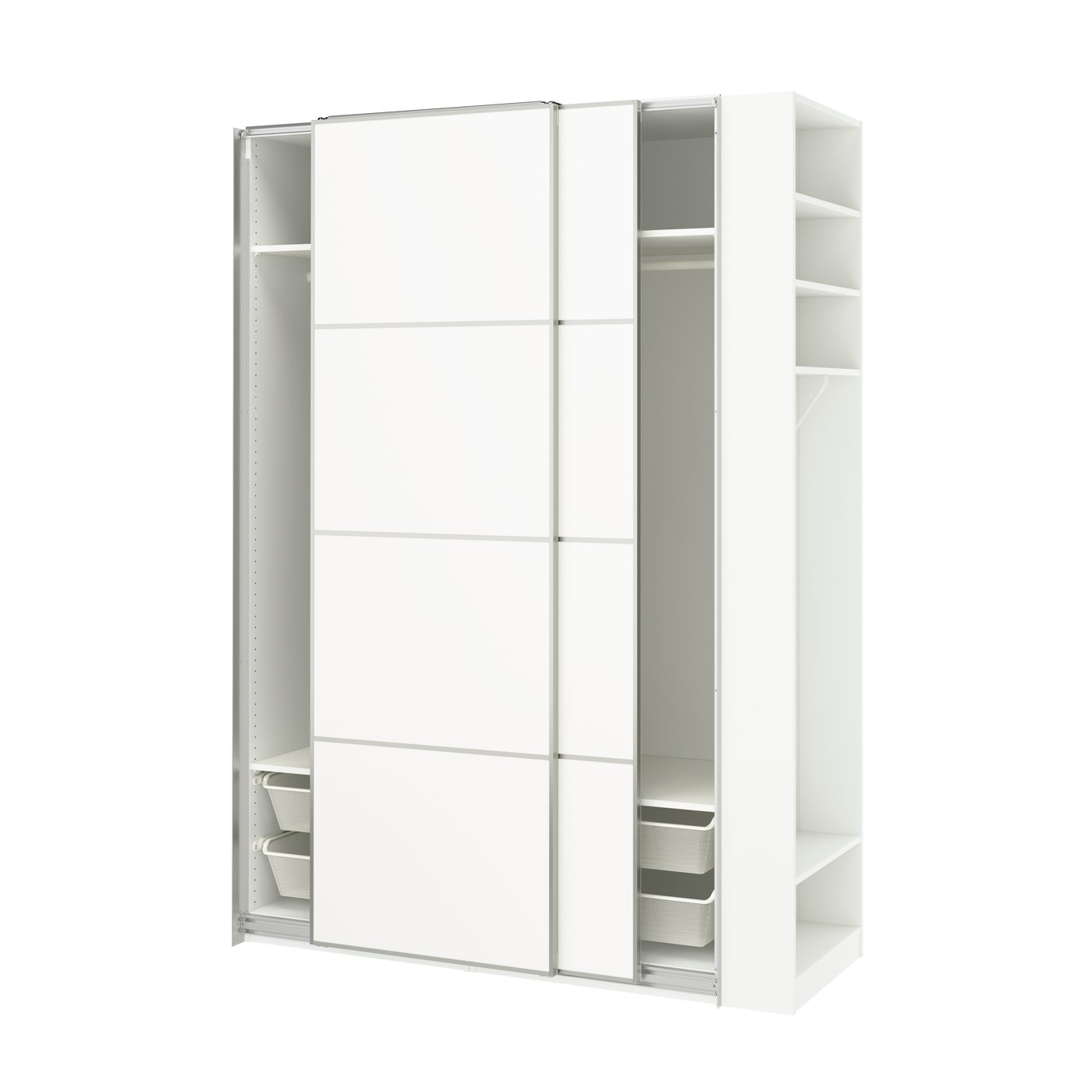 IKEA - PAX / MEHAMN vaatekaappi + liukuovet, valkoinen alumiini/valkoinen valkoinen, 170x66x236 cm
