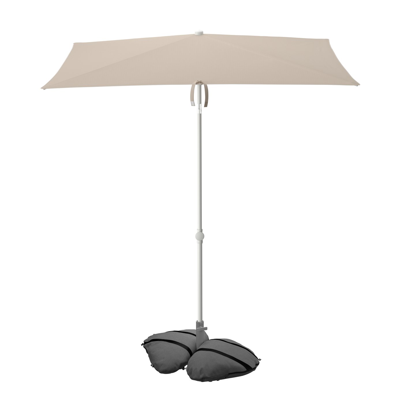 IKEA TVETÖ / IGGÖN parasoll med fot, vinkelbart gråbeige/vit mörkgrå, 180x145 cm