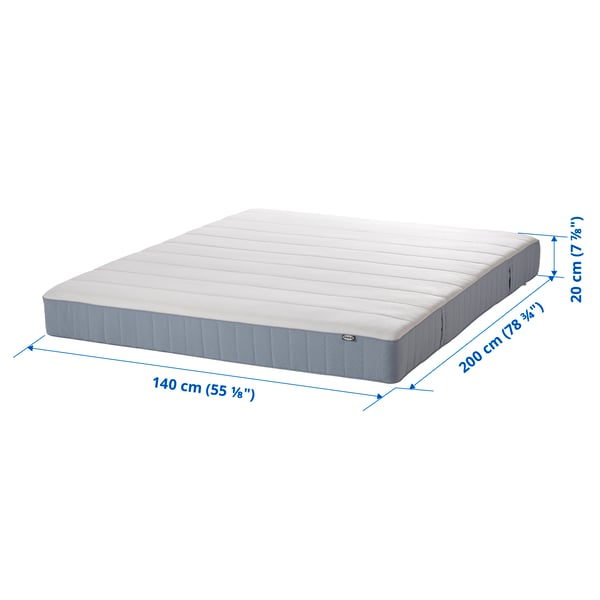 A firm/light blue VESTERÖY pocket sprung mattress