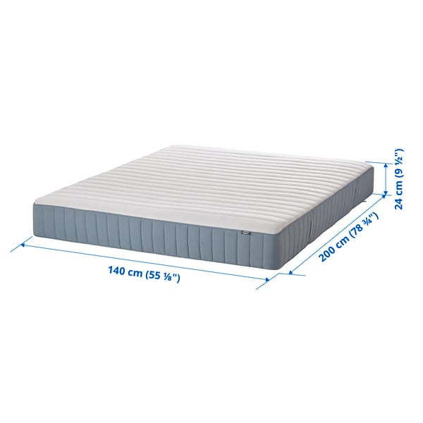A firm/light blue VALEVÅG pocket sprung mattress