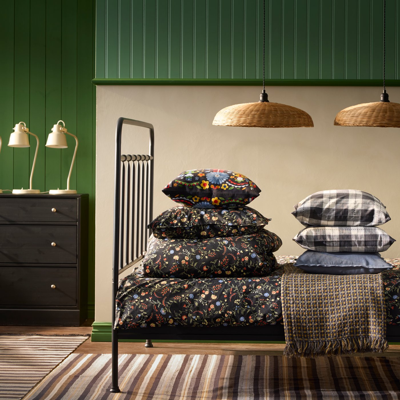 A blue-grey LAGERPOPPEL cushion cover