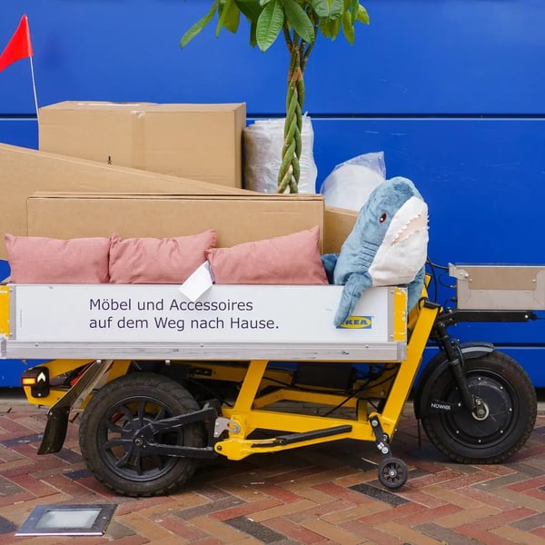Ein E-Lastenanhänger mit Paketen drauf.
