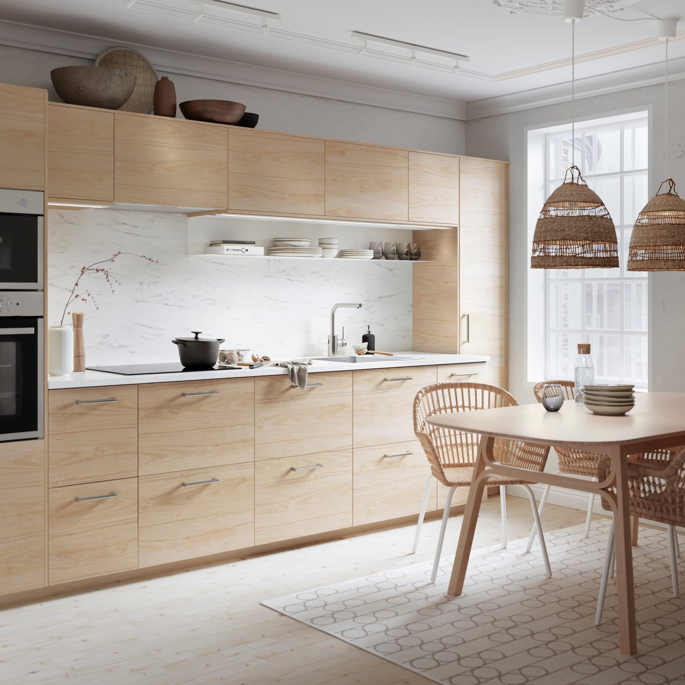 A sedge/handmade TORARED pendant lampshade in the kitchen