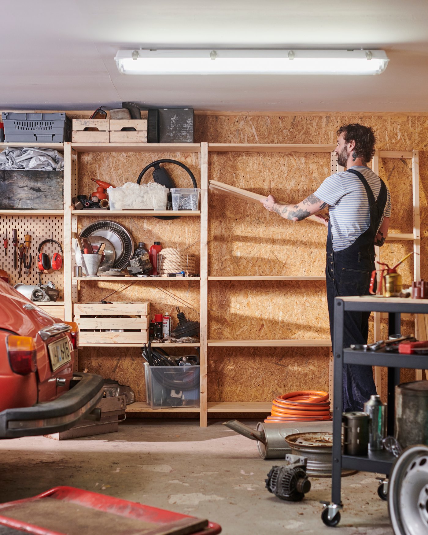 A pine IVAR shelving unit