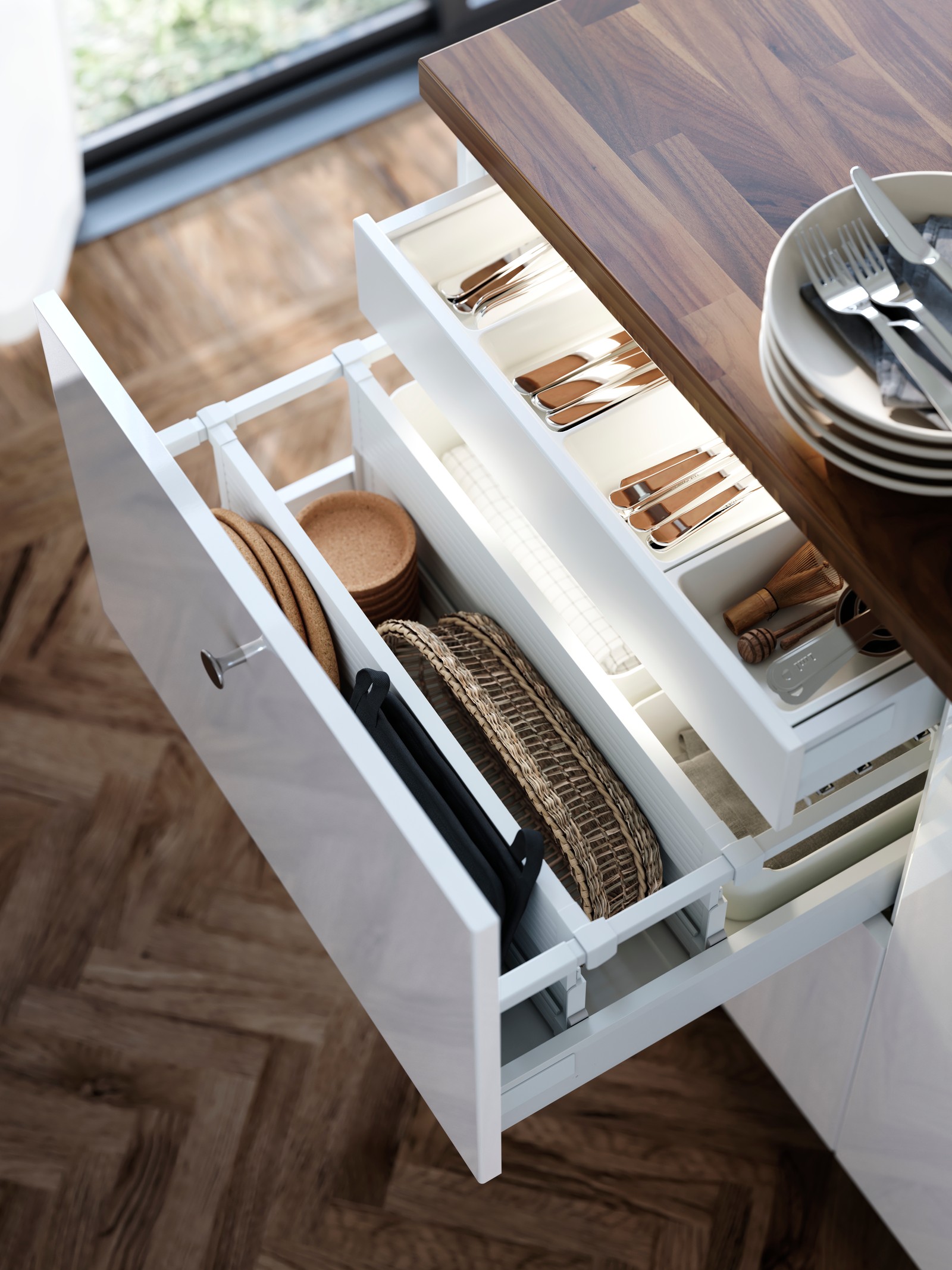 Modern kitchen with high glossy white cabinets - IKEA CA